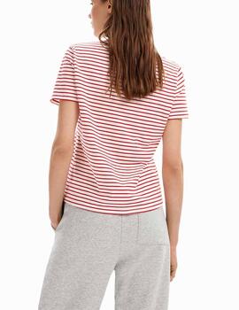 Camiseta Desigual Mickey Patch Blanco/Rojo Mujer