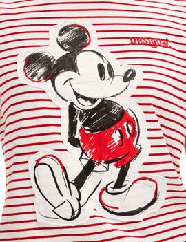 Camiseta Desigual Mickey Patch Blanco/Rojo Mujer