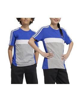 Camiseta Adidas J 3S Tib T Azul/Gris/Blanco