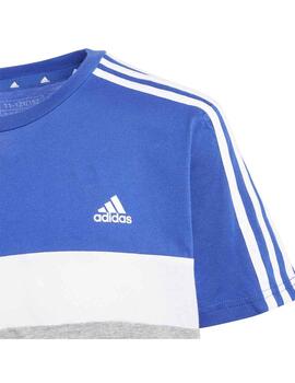 Camiseta Adidas J 3S Tib T Azul/Gris/Blanco